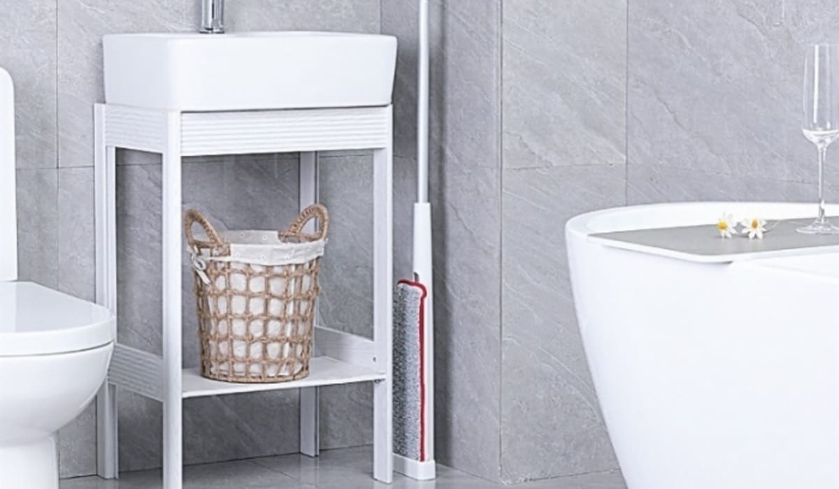 Foldable mop stored properly in toilet room